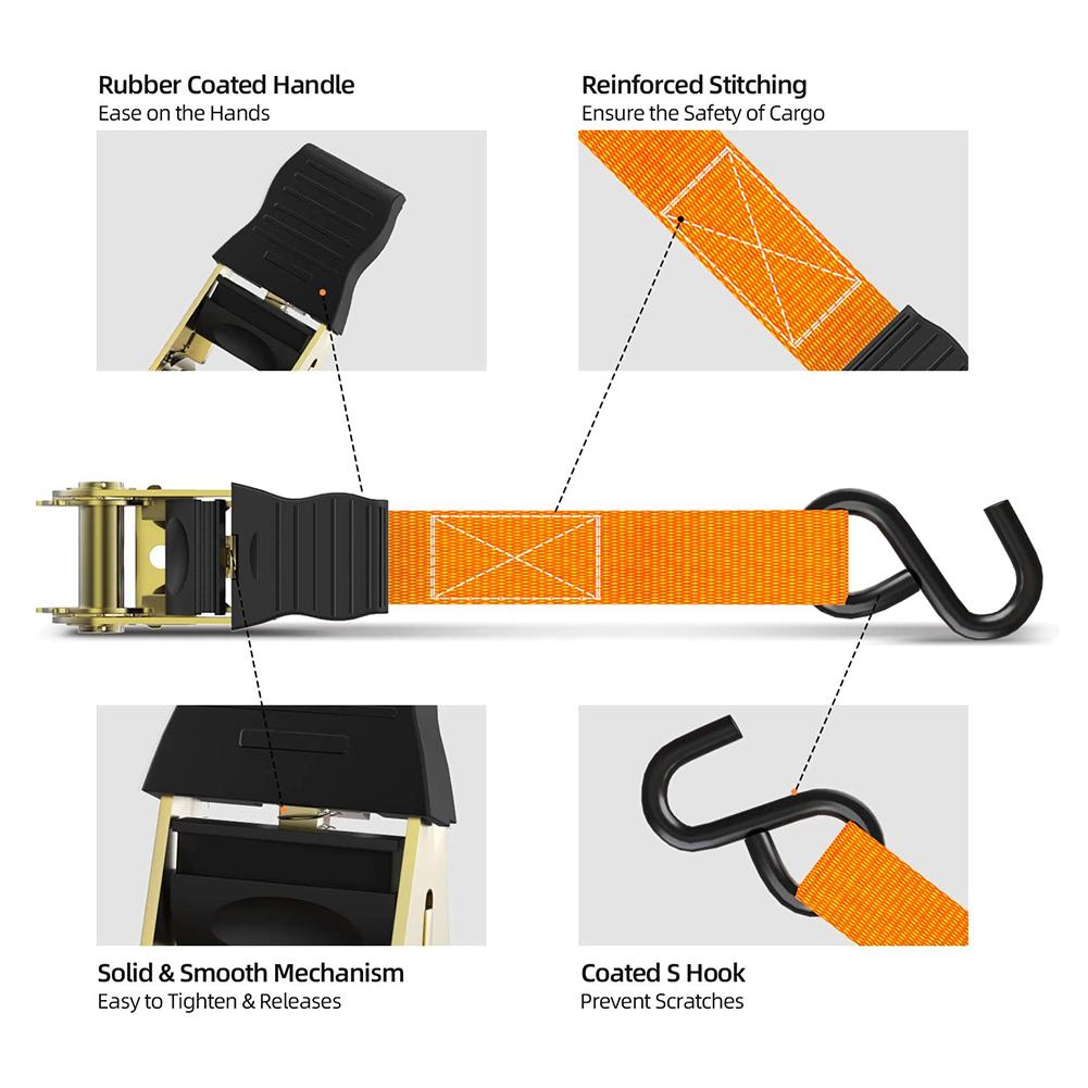 2pcs Ratchet Tie Down Straps Hold Secure Cargo Straps Hauling Truck Auto Straps Lashing Package Webbing Interior Accessories