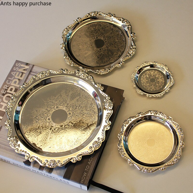 Big Middle Small Silver Cake Pan Afternoon Tea Dessert Snack Tray Jewelry Storage Tray Dessert Table Snack Dish Display Plate