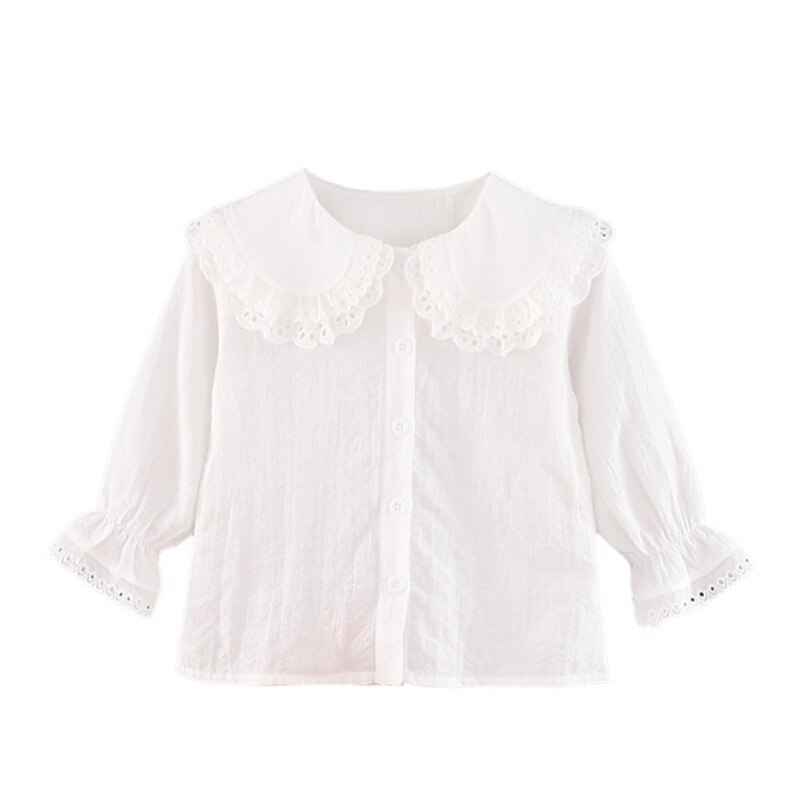 Meninas do bebê blusa camisas brancas algodão rendas camisa outono manga longa turn-down collar criança crianças topos da criança: L