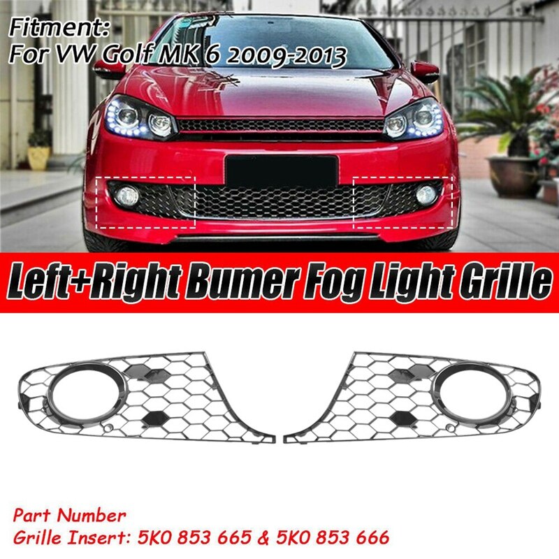 For-MK6 Golf/Jetta Wagon Balck Honeycomb Hex Mesh Front Bumper Fog Light Grill Grille Cover: Default Title