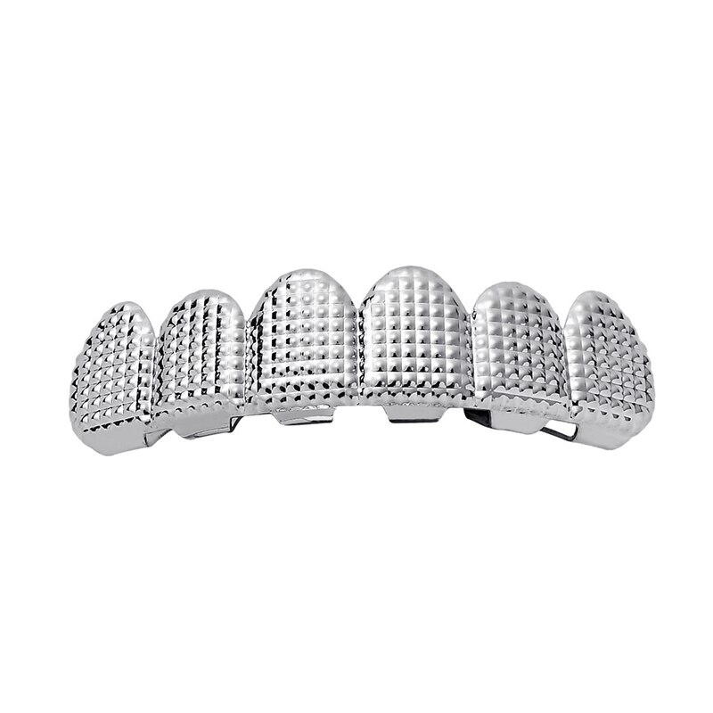 Hip Hop Mannen 6 Top & Bottom Tanden Goud Zilver Kleur Valse Tanden Grillz Set Bump Rooster Dental Grills voor Vrouwen Lichaam Sieraden: silver upper teeth