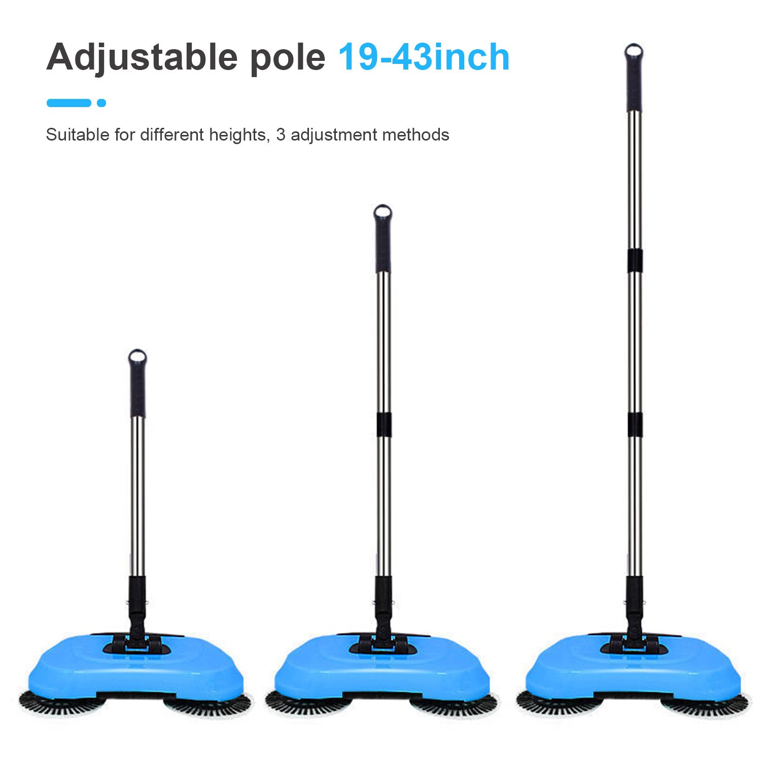 Vacuum Hand Push Soft Broom Dustpan Set Household 2-in-1 Adjustable Mop Brush with Garbage Bin