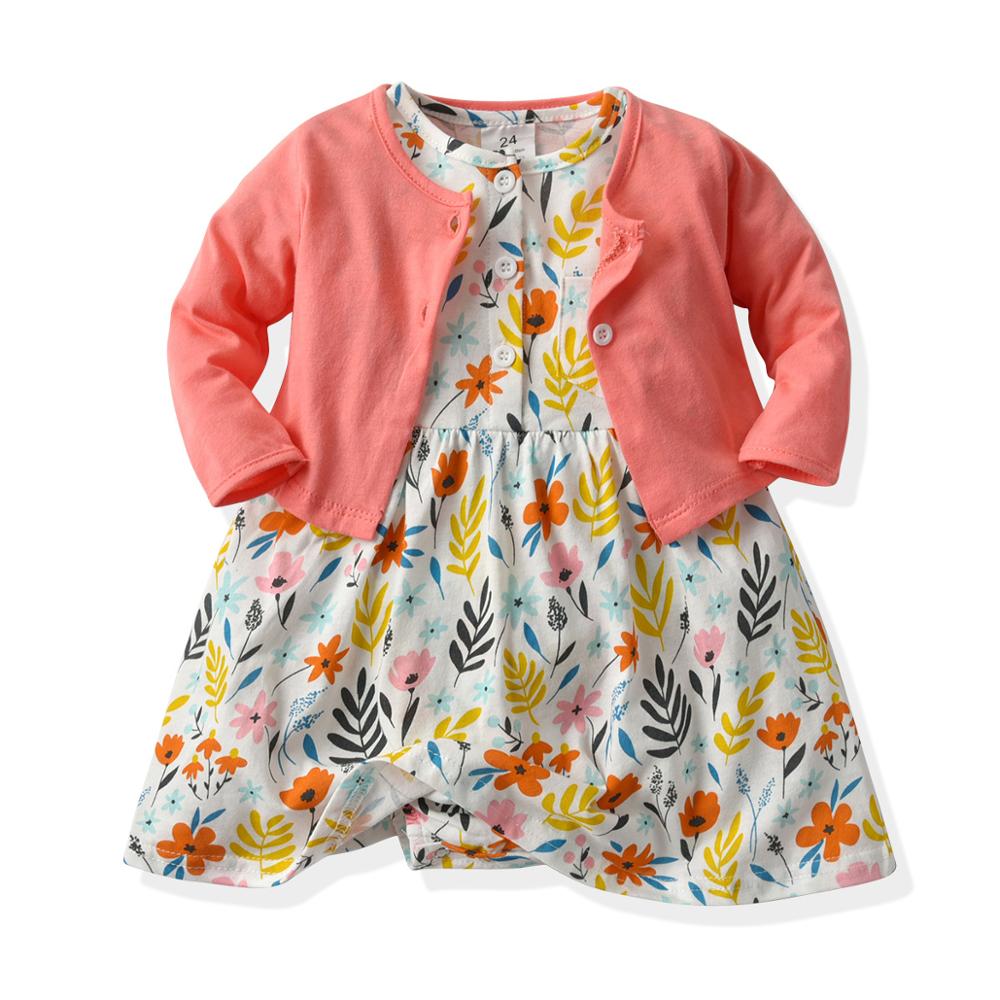 printemps été nouvelles filles robe été imprimé belle sans manches coton robes Blouse + haut pull 2 PC ensemble 6-24 mois