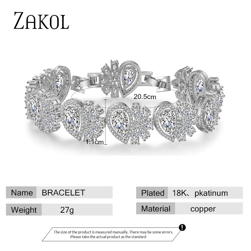 ZAKOL romantique AAA cubique zircone feuilles dégoulinant bijoux de mariée Bracelet pour les femmes de mariage travail fête anniversaire FSBP2129