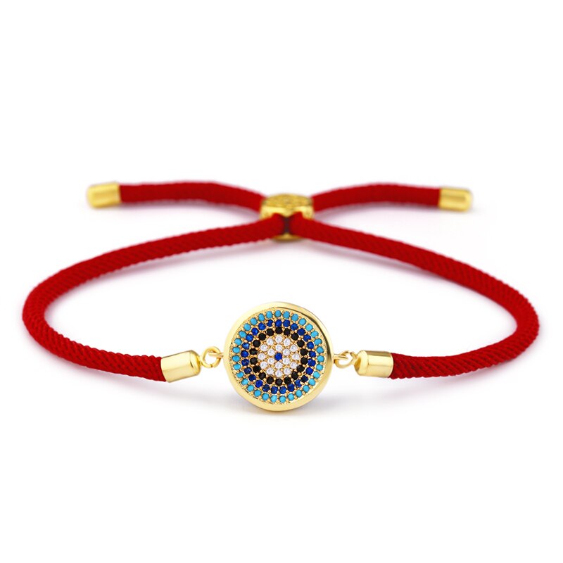 Flola Turkse Mannelijke Armband Goud Zirconia Evil Eye Armband Vrouw Dubai Gouden Sieraden Charm Draad Erkek Bileklik Brtb12: Gold(Red rope)