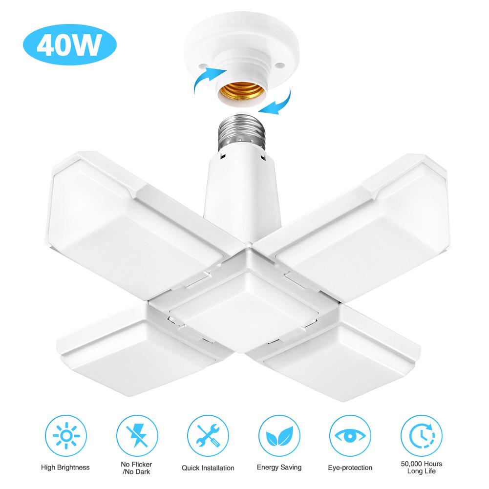 40w Square LED Garage Lamp E27 Deformation Industrial Light Folding Ceiling Fan Light For Warehouse Work Shop: White