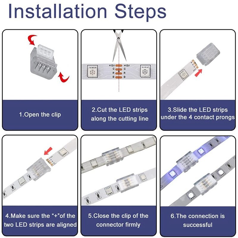 10Packs 4-Pin Rgb Led Licht Strip Connectors 10Mm Unwired Gapless Solderless Adapter Terminal Voor Smd 5050 led Strip