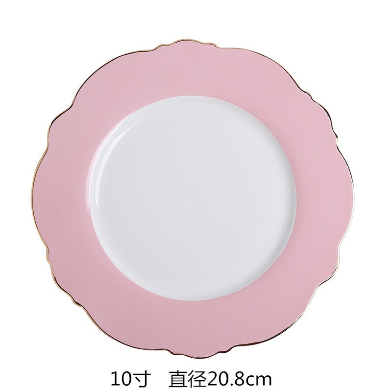 Pynomic Ceramic Plate Simple Pink Wave Point Flat Plate Western Steak Plate Girl Heart Dessert Plate Tableware: Pink / 8 inches