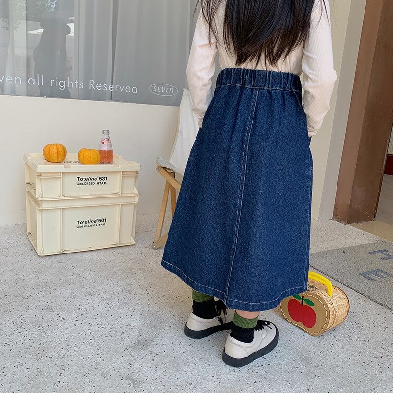 Jupe en jean demi-longueur pour filles, automne , robe longue en Denim de Style coréen et occidental pour enfants
