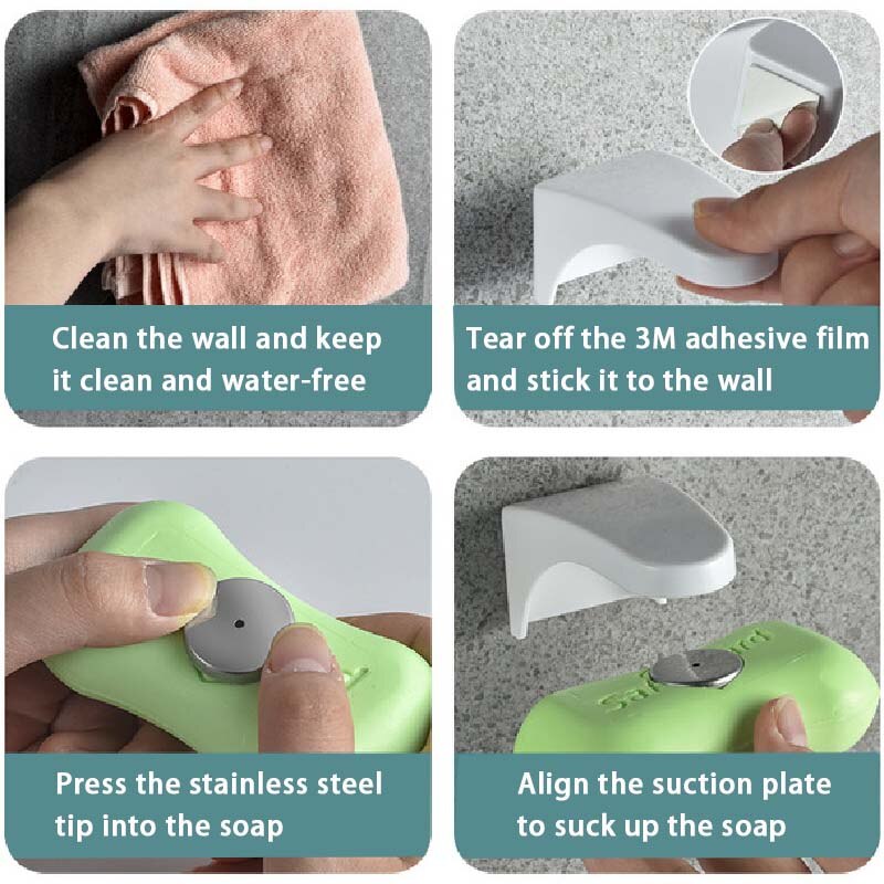 1pc Magnetic Soap Holder Magic Soap Dish Organizer Bathroom Accessories Wall Mounted Sponge Holder Bathroom Kitchen Storage Rack