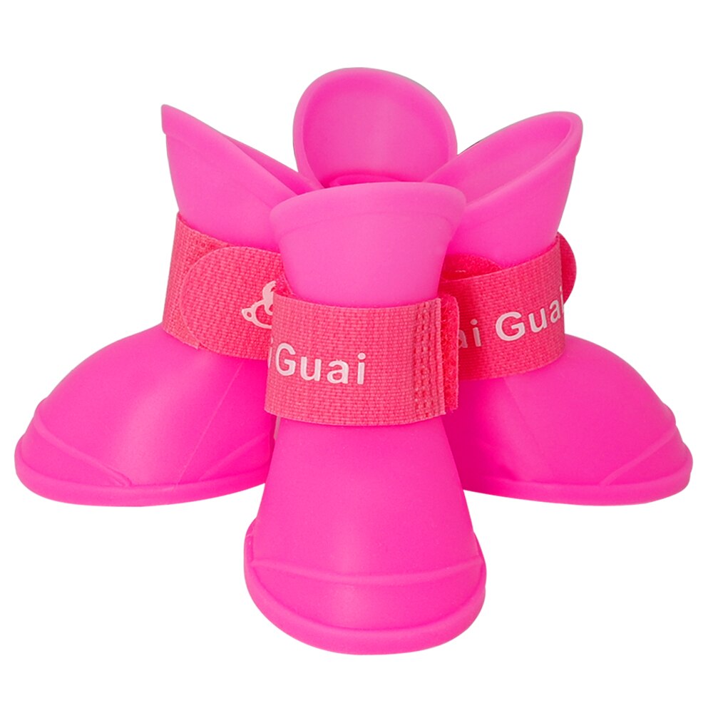 4 st/set hund regnskor husdjur hund tossor gummi anti-halk vattentät hund katt regnskor för små hundar chihuahua yorkshires: Rosa / L