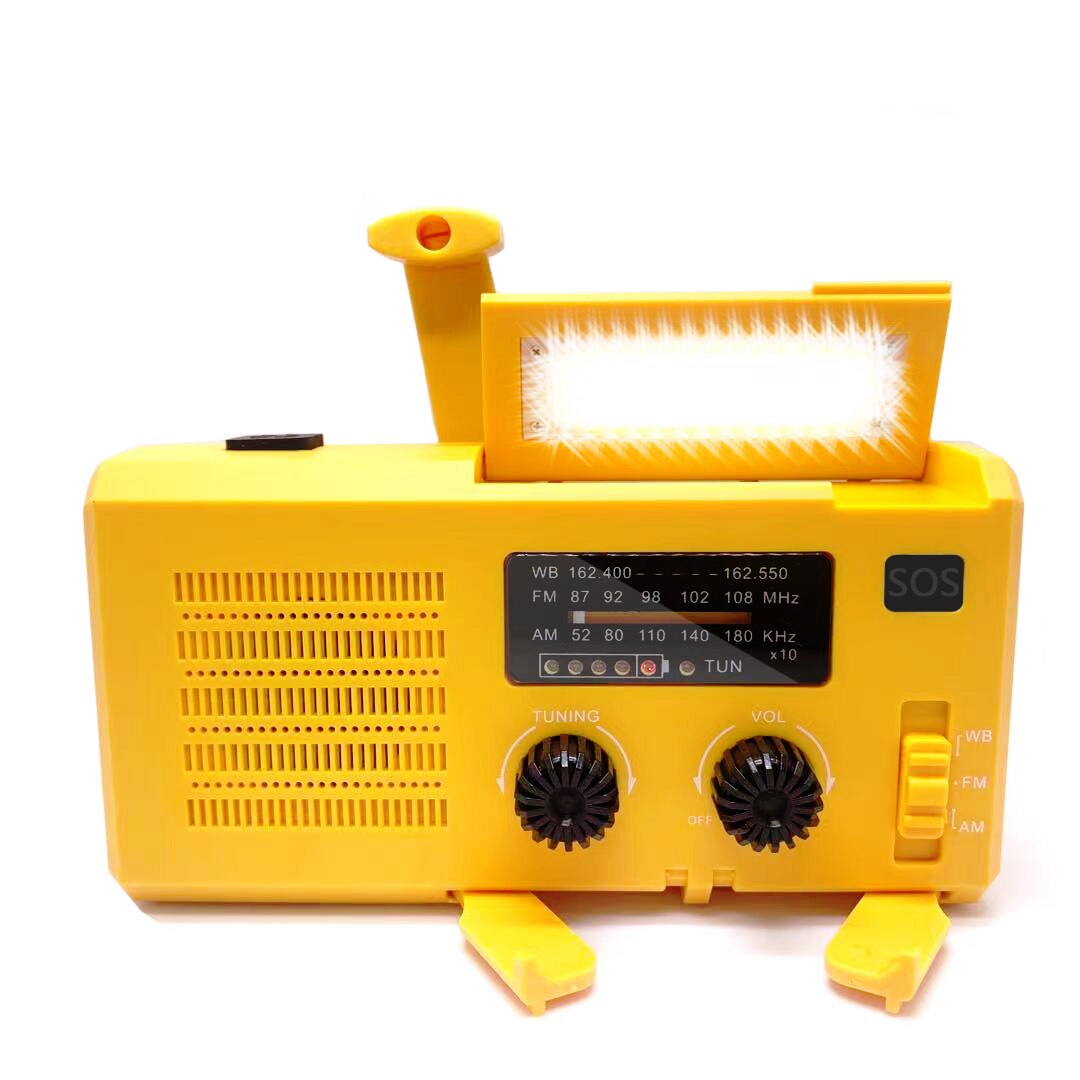 Emergency Solar Power Hand Crank Dynamo Generator 4000Mah Telefoon Oplader Bank Sos Am/Fm Noaa Weer Cob zaklamp Radio: YELLOW