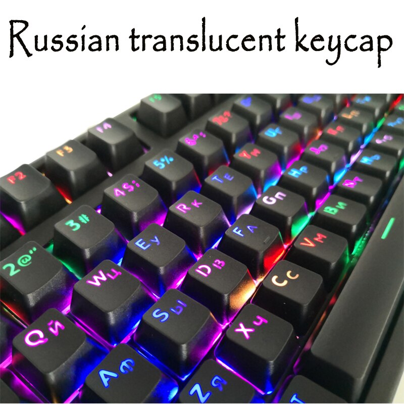 Gaming keycaps Mechanical keyboard cap Key 104 Keys Translucent Backlight Keycaps Russian/Korean Key Cap Switches, White & Black
