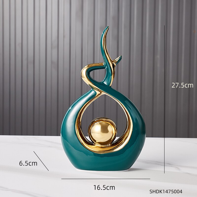 Abstrakt modellering keramisk skulptur dekoration morgon sång dekor modern heminredning vardagsrum sovrum inredning: Grön-b
