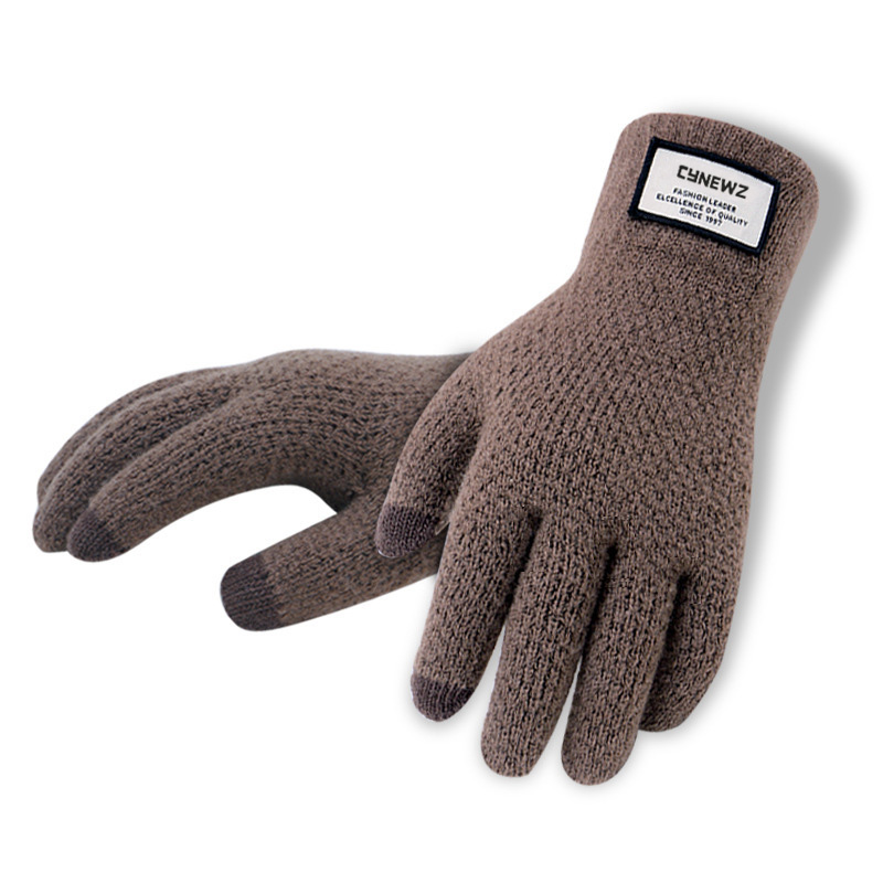 Vinter efterår mænd strikkede handsker touch screen mandlige tykkere varm uld cashmere solide handsker mænd vante business: Kaffe