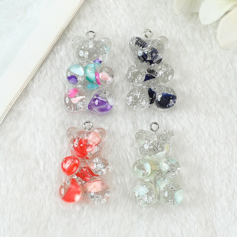 8Pcs 20*30 MM Resin Bear Flatback Charms Jewlery Findings For Diy: Light Yellow Gold Color