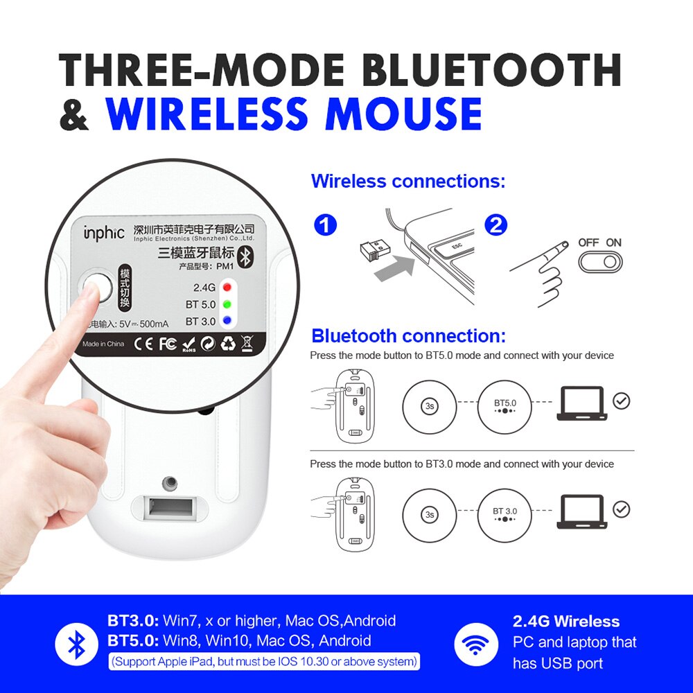 Souris sans fil souris Bluetooth souris silencieuse souris ergonomique Rechargeable 2.4Ghz souris optique USB pour ordinateur portable Macbook