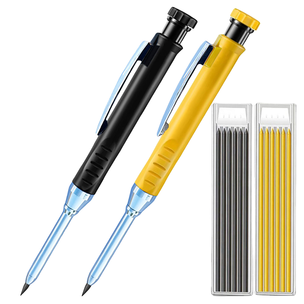 1-4- pack 2.8mm solida mekaniska pennor för snickare med vässare för träbearbetning och konstruktion, långt huvud, stationärt material: Klar