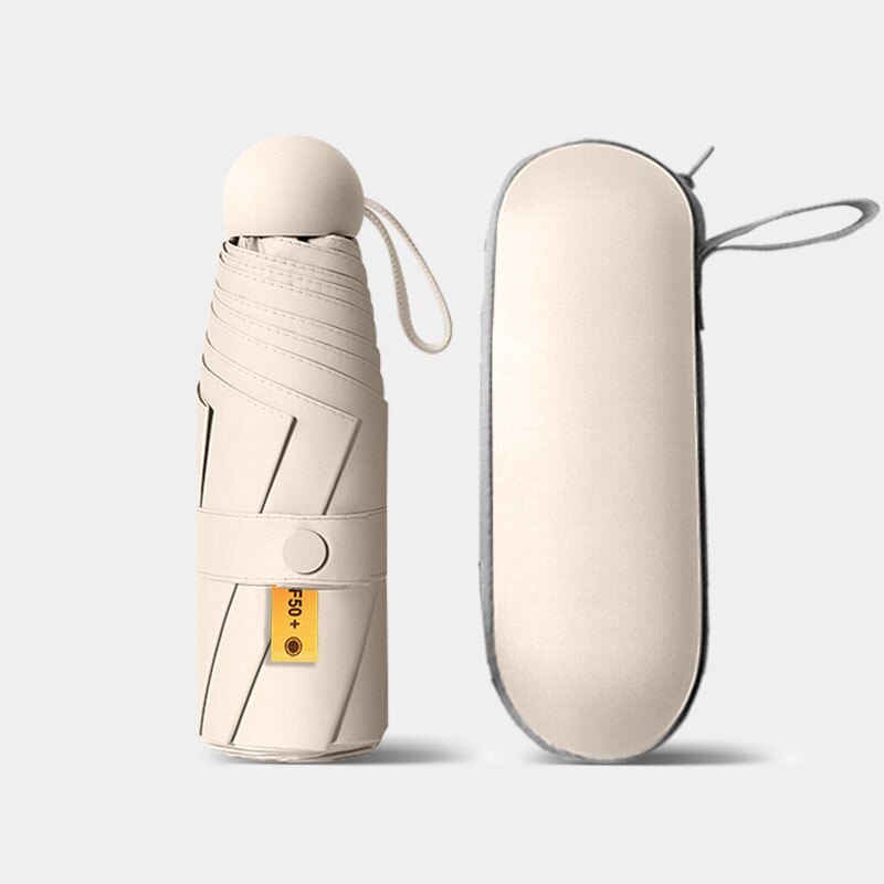Mini Five-fold Ultra-light Compact Portable Capsule Sun Umbrella Female Sunscreen UV Protection Sunshade Umbrella Dual-use: Beige