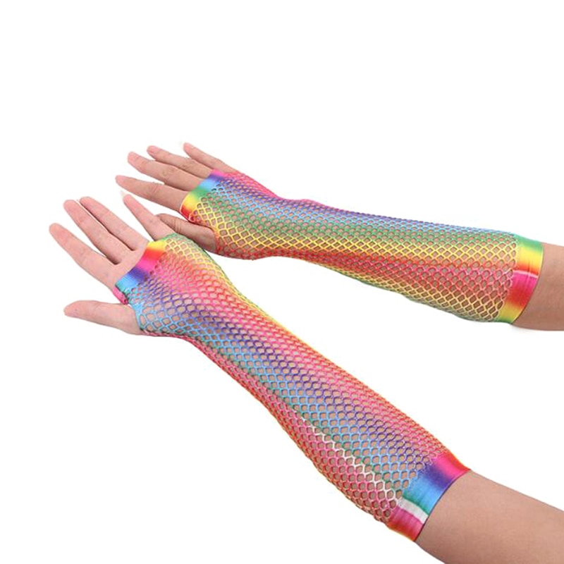 Rainbow Mermaid Arm Sleeves Fish Scale Pattern Printed Fingerless Long Gloves Arm Sleeves Adult Halloween Costume Accessory