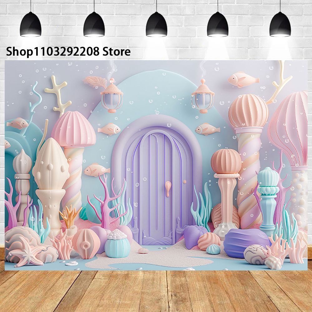 Underwater World Castle Theme Sea Shell Fish For Birthday Party Baby Shower Baby Portrait Photography Background Photo Studio: M / Dark Khaki