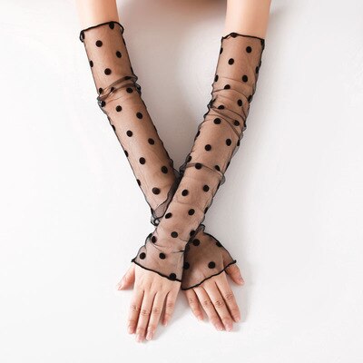 Kanten Handschoenen Sexy Kant Lange Handschoenen Winter Elleboog Lengte Half-Vinger Handschoenen Lint Vingerloze Visnet Mesh Ceremoniële Party Handschoenen: Donkergrijs