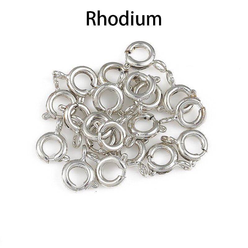 6Mm 10Pcs Gold Spring Ring Sluiting Met Open Jump Ring Sieraden Sluiting Voor Ketting Armband Connectors Sieraden maken: Rhodium