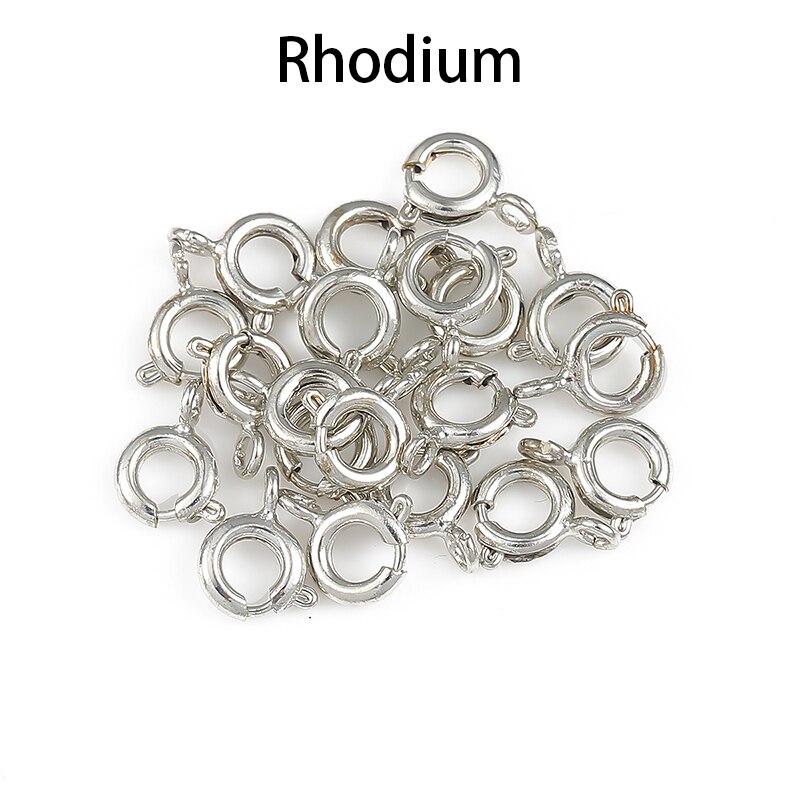 Cierre de anillo de resorte de oro de 6mm, cierre de joyería de anillo abierto para cadena, collar, pulsera, conectores, fabricación de joyas, 10 Uds.: Rhodium