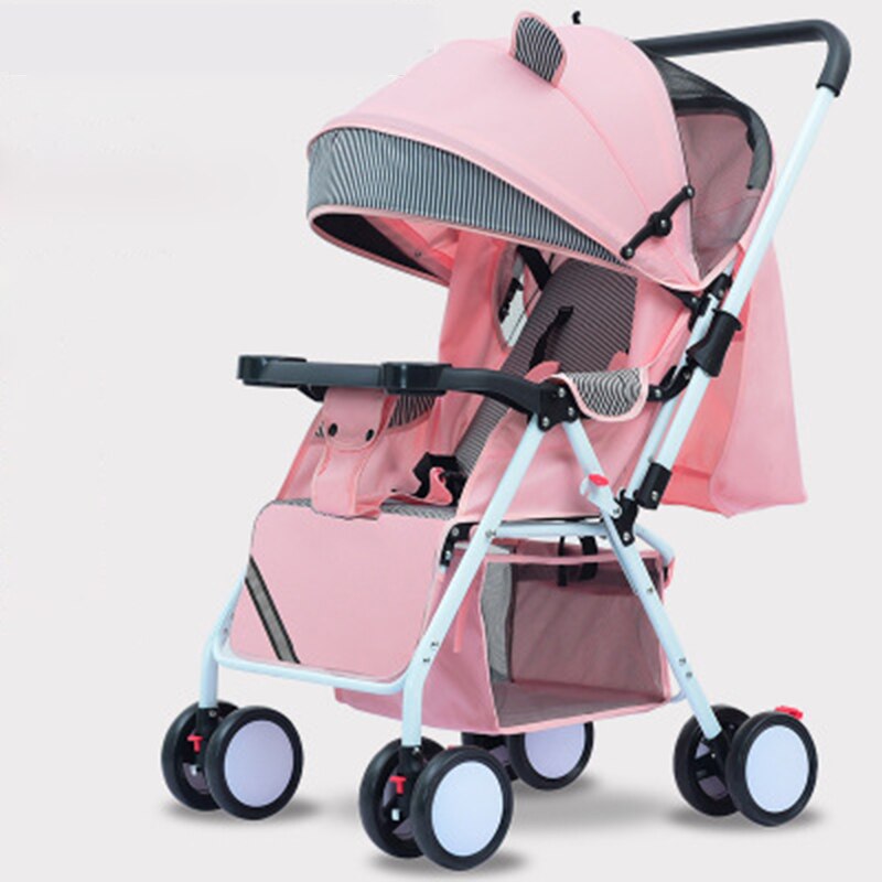 Foldable Baby Stroller Folding Pushchairs Lightweight Wheeled The Pram Portable Children's Trolley Adjustable Toddler Carriage: Pink 3