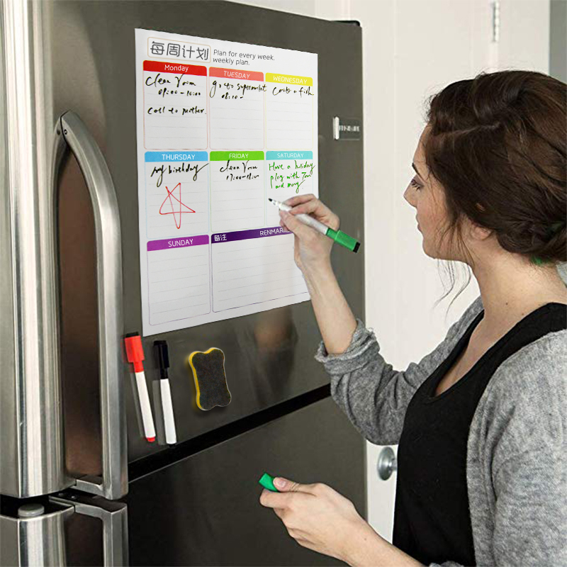 Magnetisk whiteboard kalender veckodagsplanerare schema magneter kyl kylskåp att göra-lista arrangör för kök