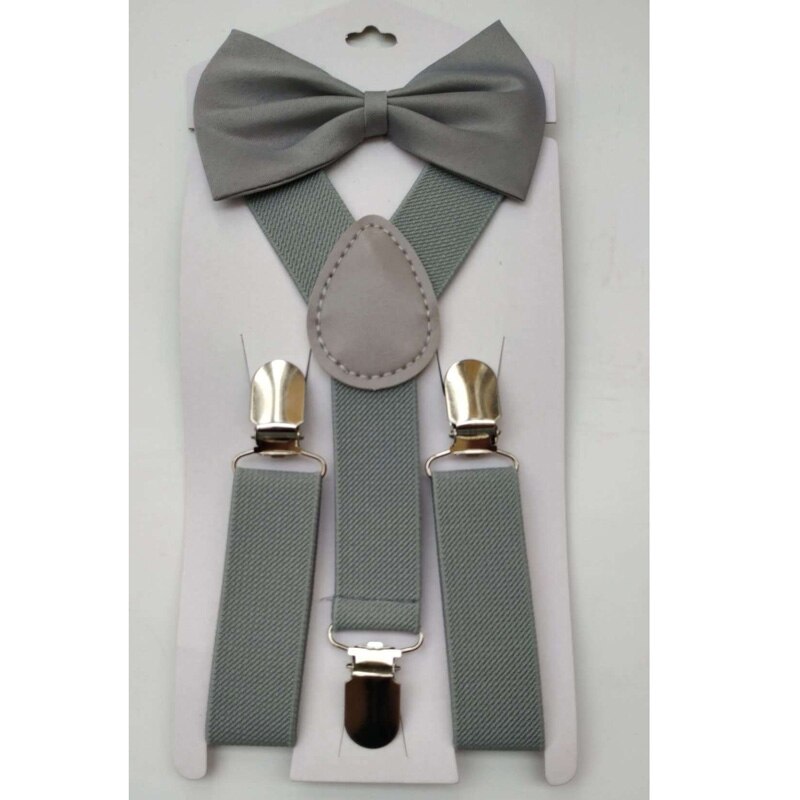 2 stks/set Jongens Bowtie Kid Jarretelle Y-Back Verstelbare Elastische Jongens Bretels Vlinderdas 1-8 Jaar bruiloft Bretels: gray