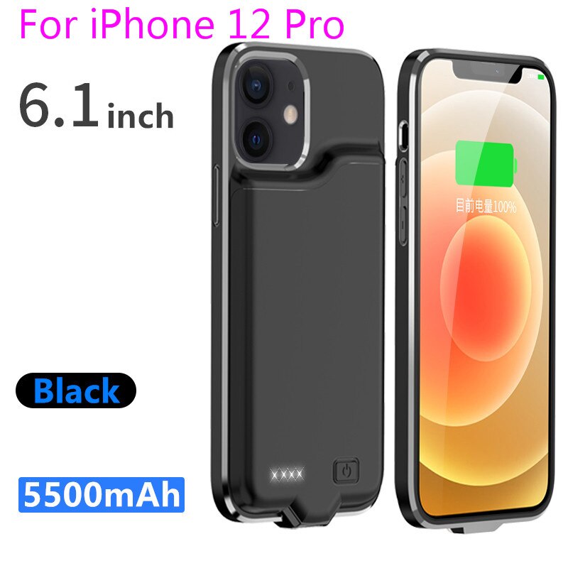 I12 Silm Silikon stoßfest Batterie Ladegerät Fall Für iPhone 12 Pro Max Power Bank Fällen Für iPhone 12 Mini Lade abdeckung Capa: i12 Pro-Black