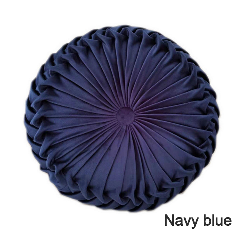 Coussin rond plissé en velours de 38cm, Textile de maison, couleur unie, coussin de maison, canapé-lit, oreiller de taille pliable européenne: 03