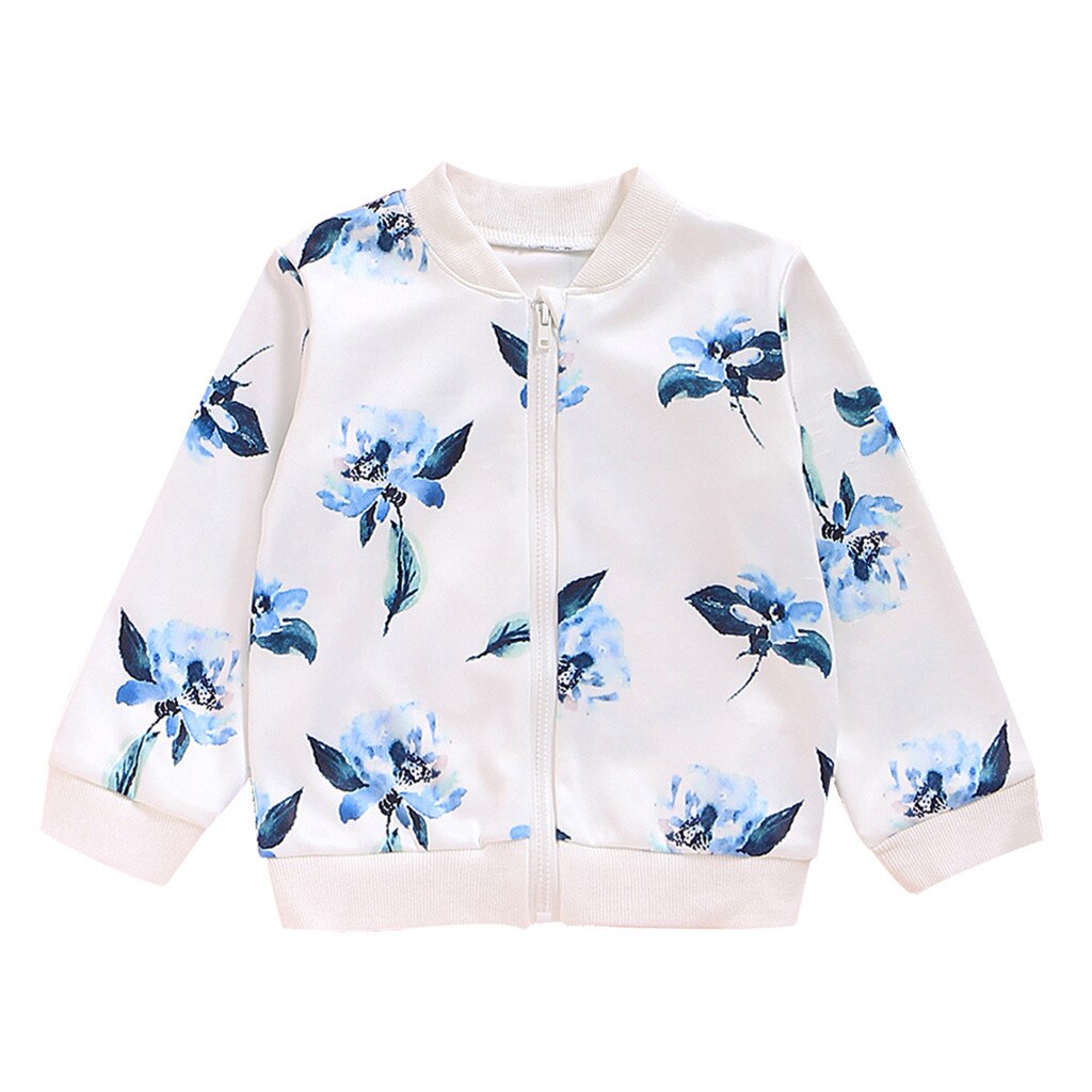 Della Ragazza di modo Giubbotti 2019 Bambini di Fiore di Stampa A Maniche Lunghe Cappotto Della Chiusura Lampo Giacca A Vento Felpe Per Le Ragazze Dei Bambini del Rivestimento di Autunno: C / 6T