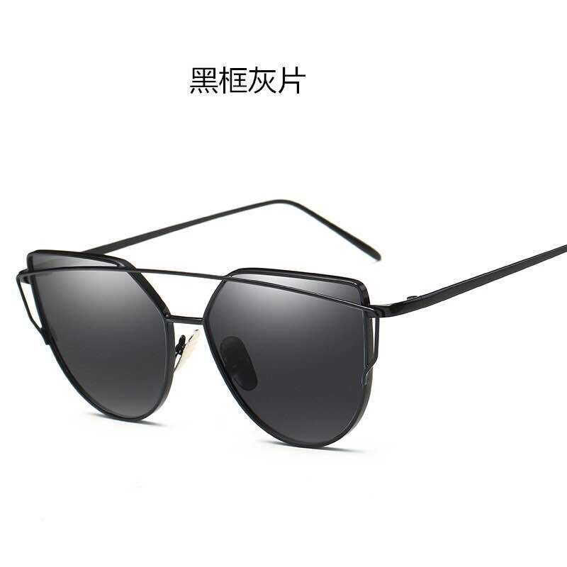 Metal Cat-Eye Sunglasses, Ladies Colorful Sunglasses: Black Grey