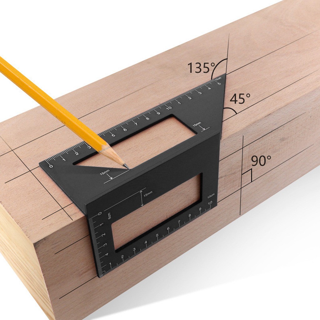 40# Measurement Tool Triangles Square Ruler Aluminum Speed Protractor Miter For Carpenter Tri-square Line Scriber 45/90 Degree: Black 
