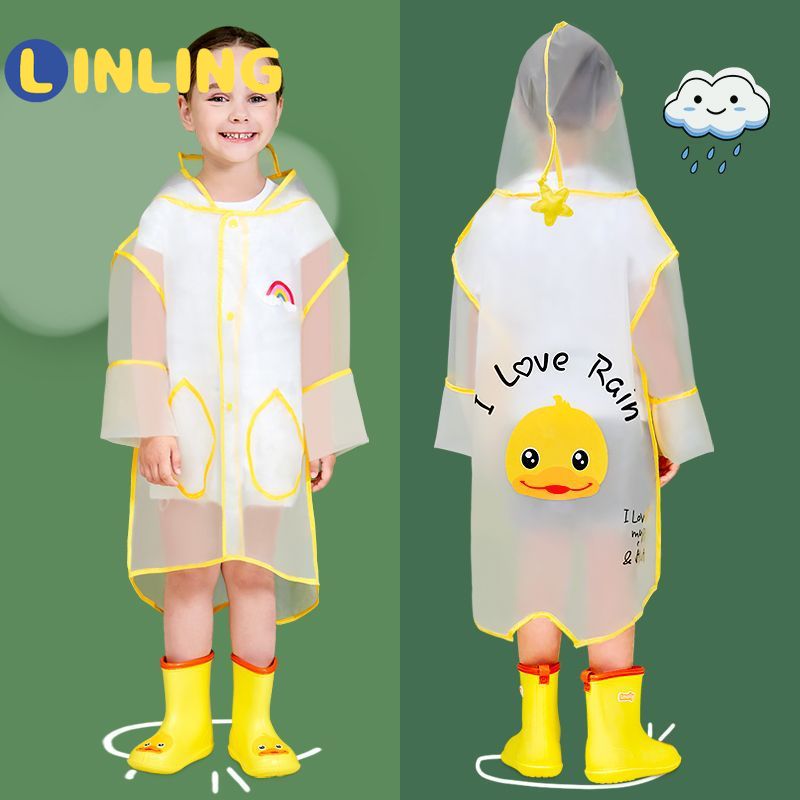 LINLING Cute Kids Outdoor Raincoat Waterproof Rain Poncho Clear Transparent Cartoon Panda Children Student Protective Cover P650