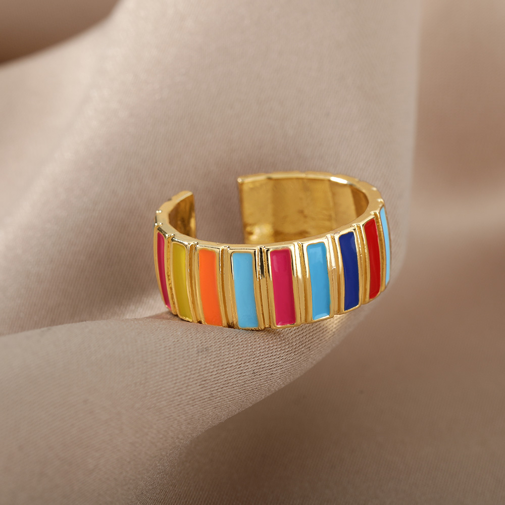 Kleurrijke Enamel Rainbow Ringen Voor Vrouwen Mannen Minnaar Paar Lgbt Ring Verstelbare Open Manchet Engagement Trouwringen Sieraden