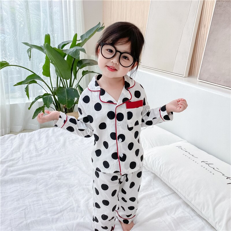 Lente/Herfst Kinderen Pyjama Set Dot Gedrukt Met Lange Mouwen Tops + Broek Pak Kinderen Pyjama Soft Katoen Ongedwongen Jongens meisjes Homewear