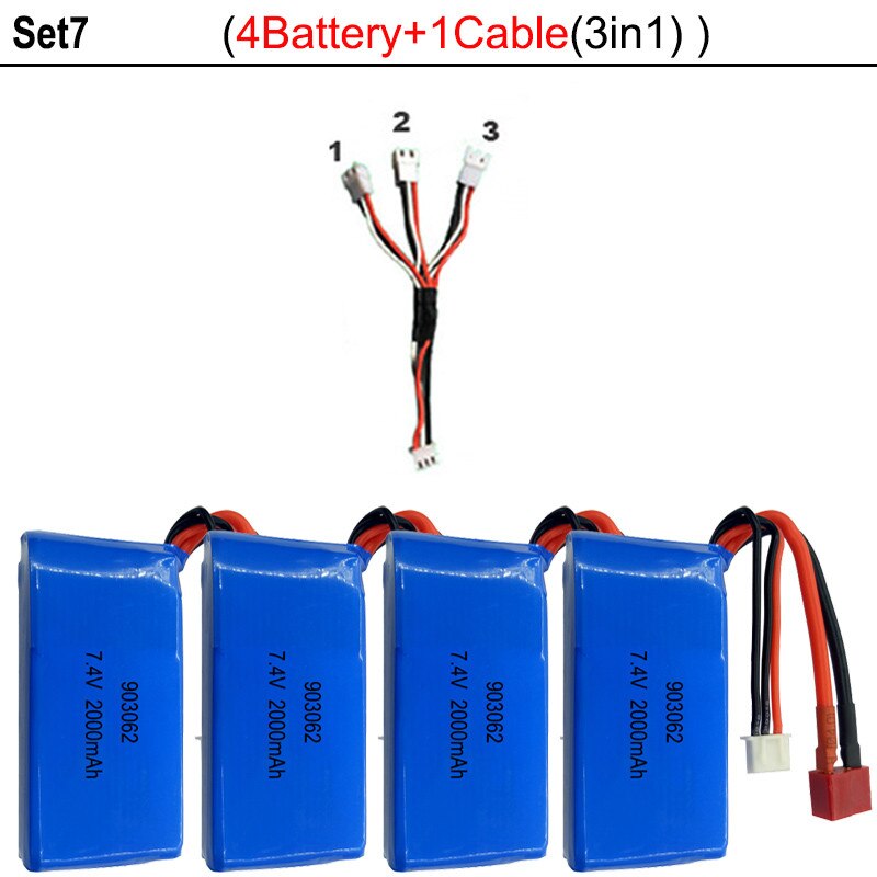 7.4v 2000 mah 2s lipo batteri til wltoys  a959- b  a969- b  a979- b  k929- b rc ørkenbil bil opgradering dele batteri: Sæt 7