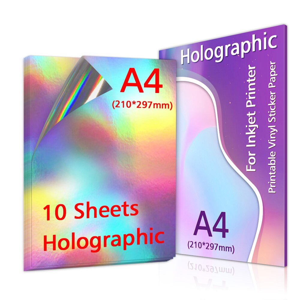 10/20/30/40/50/100 Sheets Transparant Printable Vinyl Sticker Papier A4 Waterdichte Zelfklevende kopieerpapier Voor Inkjet Printer: 10-Holographic