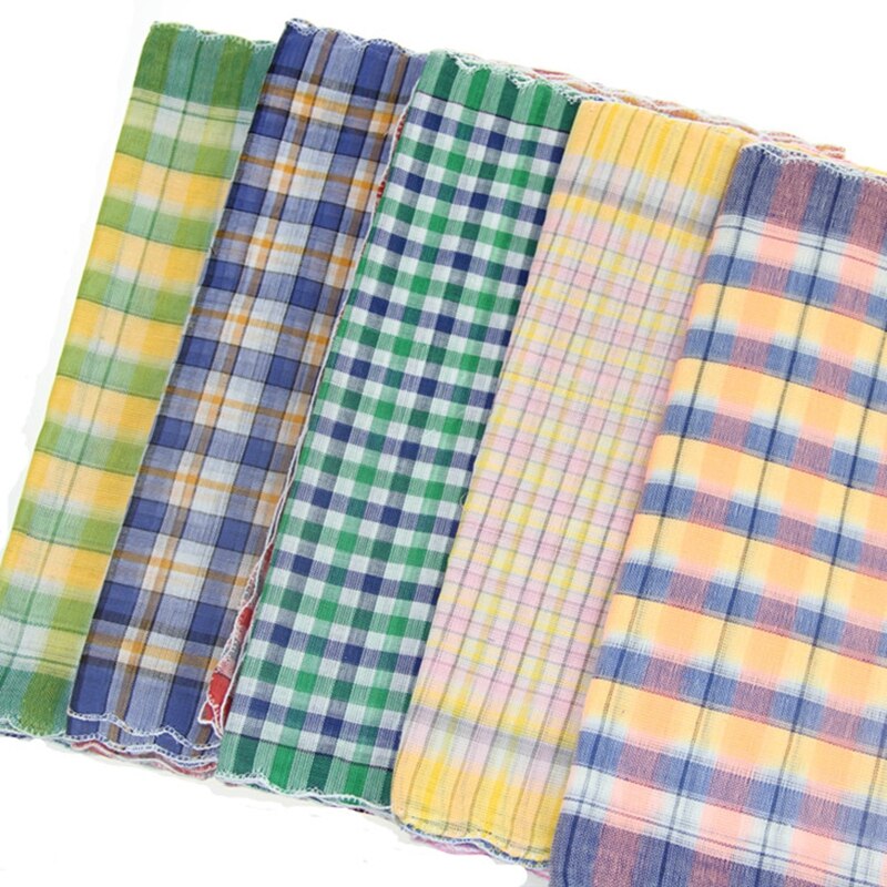12Pcs Womens Ladies Handkerchiefs 100% Cotton Soft Plaid Handkerchiefs Mixed Color Pocket Hanky BBB1062