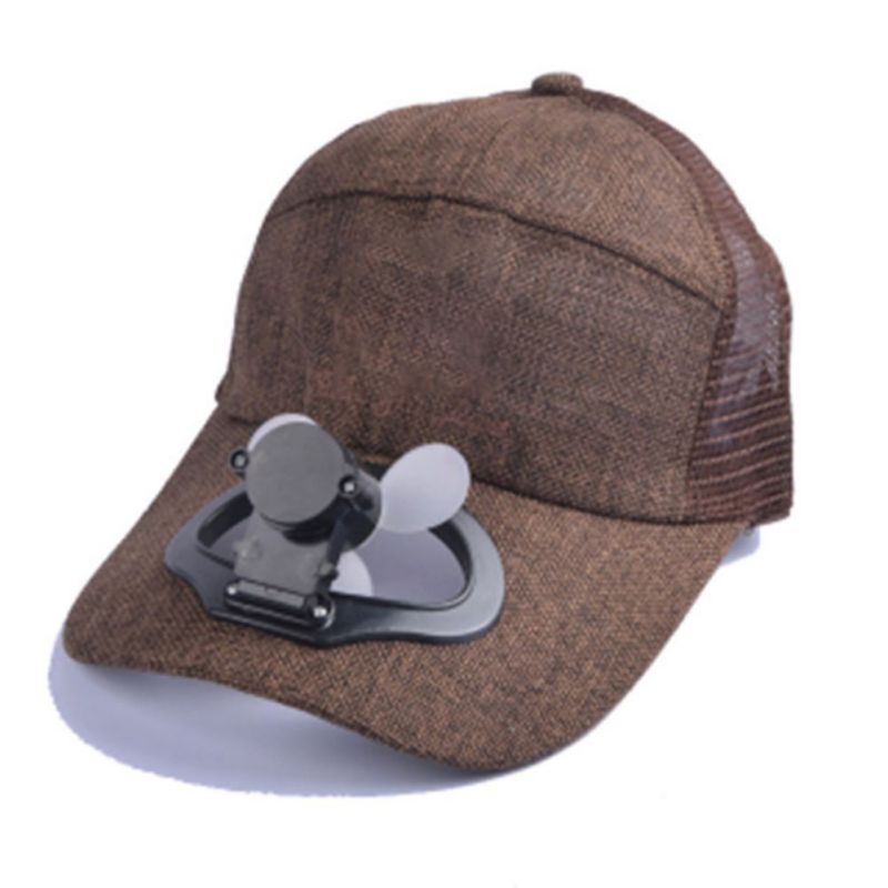Utomhus unisex fläkthatt usb laddningsfläkt kylning basebollhatt fläktkeps solhatt spetsad keps/panel på kepsens främre hatt: Brun