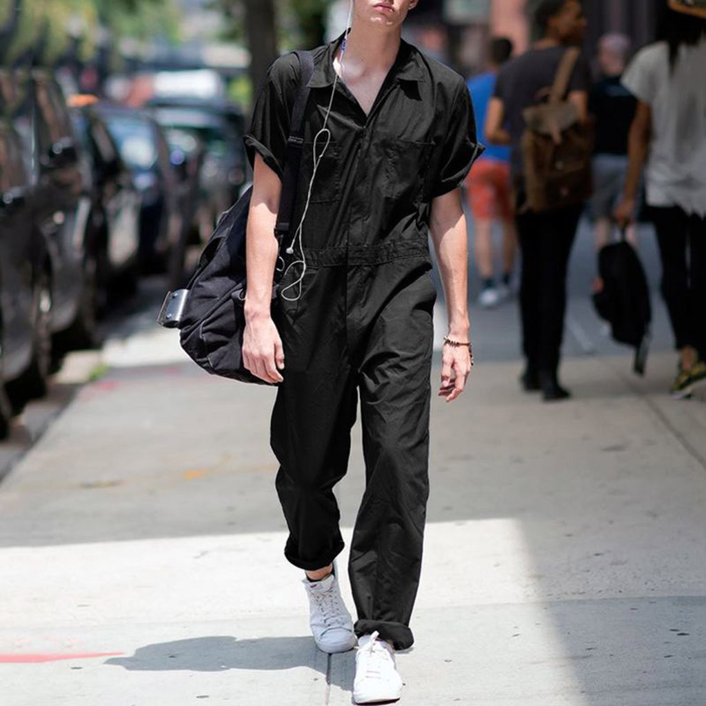Mannen Overalls Jumpsuit Cargo Overalls Korte Mouw Jumpsuits Joggers Chic Rits Rompertjes Street Style Casual Mannen Kleding