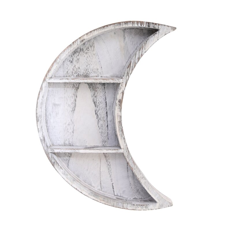 Mensola da parete in legno a forma di luna mensola a 3 piani a mezzaluna scaffali da parete decorazioni da appendere per soggiorno: W