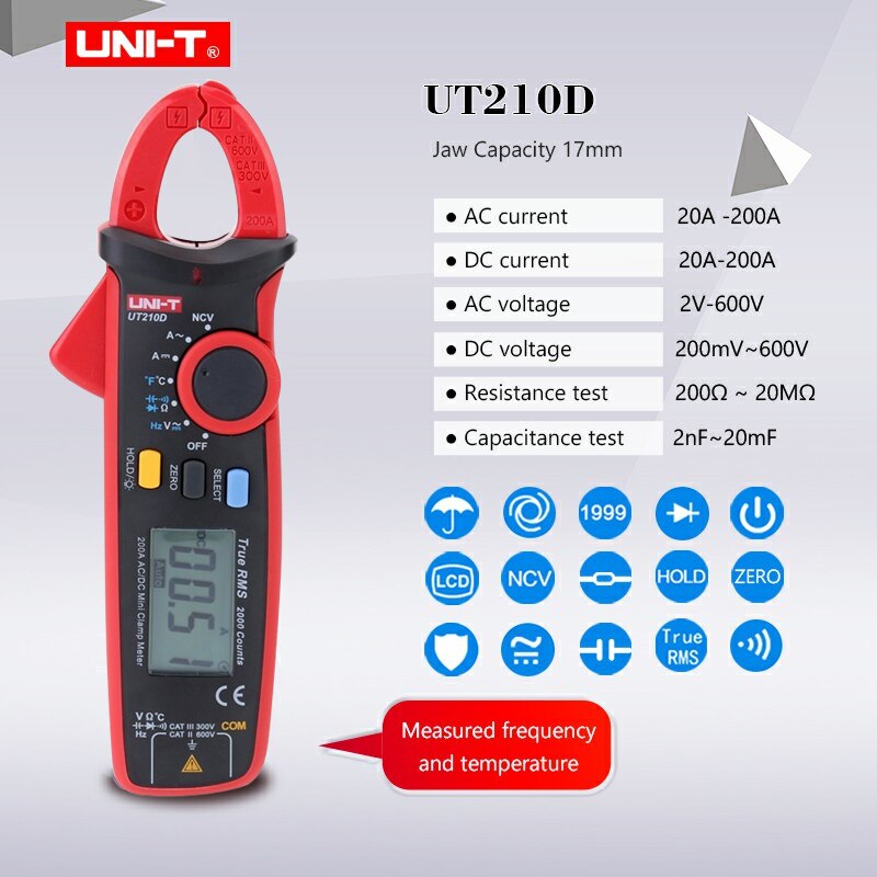 Uni-t  ut210e true rms mini digital clamp meters ac/dc current voltage auto range vfc capacitance non contact multimeter  ut210d/ a: Ut210d
