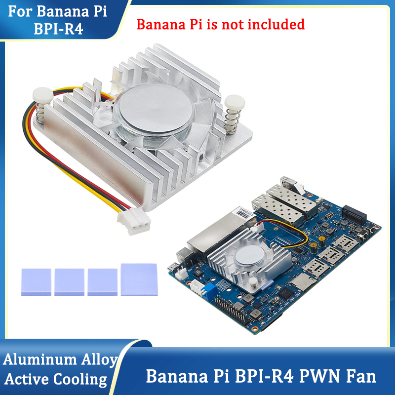 Ventilador de refrigeración Banana Pi BPI-R4, radiador de ventilador PWN de aleación de aluminio con disipador de calor, enfriador pasivo activo para placa de BPI-R4