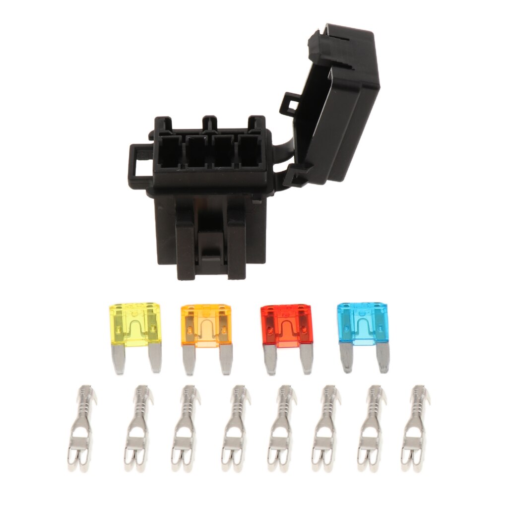 Universal 4 Way Blade Fuse Holder Box With Spade Terminals And Fuse For Truck, RV, Boat, Trailer