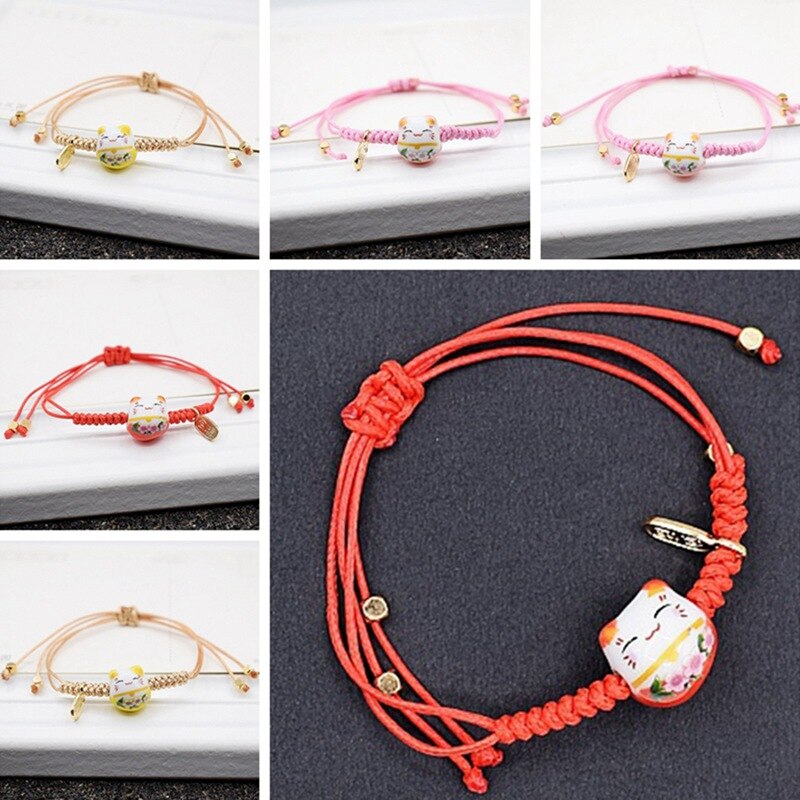 Handgemachte Bunte Seil Glück Katze Einstellbar Armbinde Für Frauen Mädchen Einfache Nette Keramik Armbinde Süße Armreifen