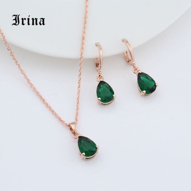 Irina 1Set Rose Gold Color AAA Oval Cut cubic zirconia Charming necklace Cute pendant earrings jewelry set